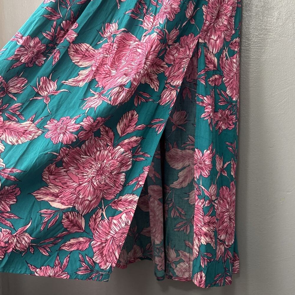 Abel The Label Drop Waist Skirt Size Large Teal Pink Floral Maxi Resort Summer - Picture 4 of 13